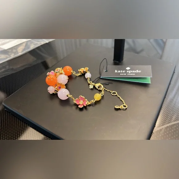 SALE🔥 NIP Kate Spade Freshly Picked Bracelet Pink Orange Yellow Gold Tone - Picture 8 of 15